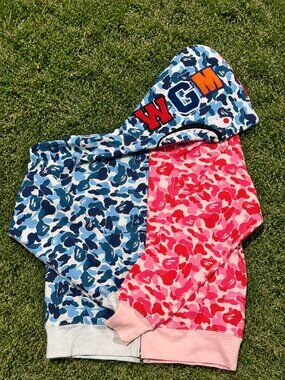BAPE Shark Full Zip Hoodie Pink Blue Camo A Bathing Ape Streetwear Y2K
